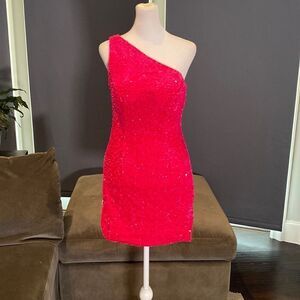 Women’s Sequined One Shoulder Short Pink Party or Prom Dress Size 4